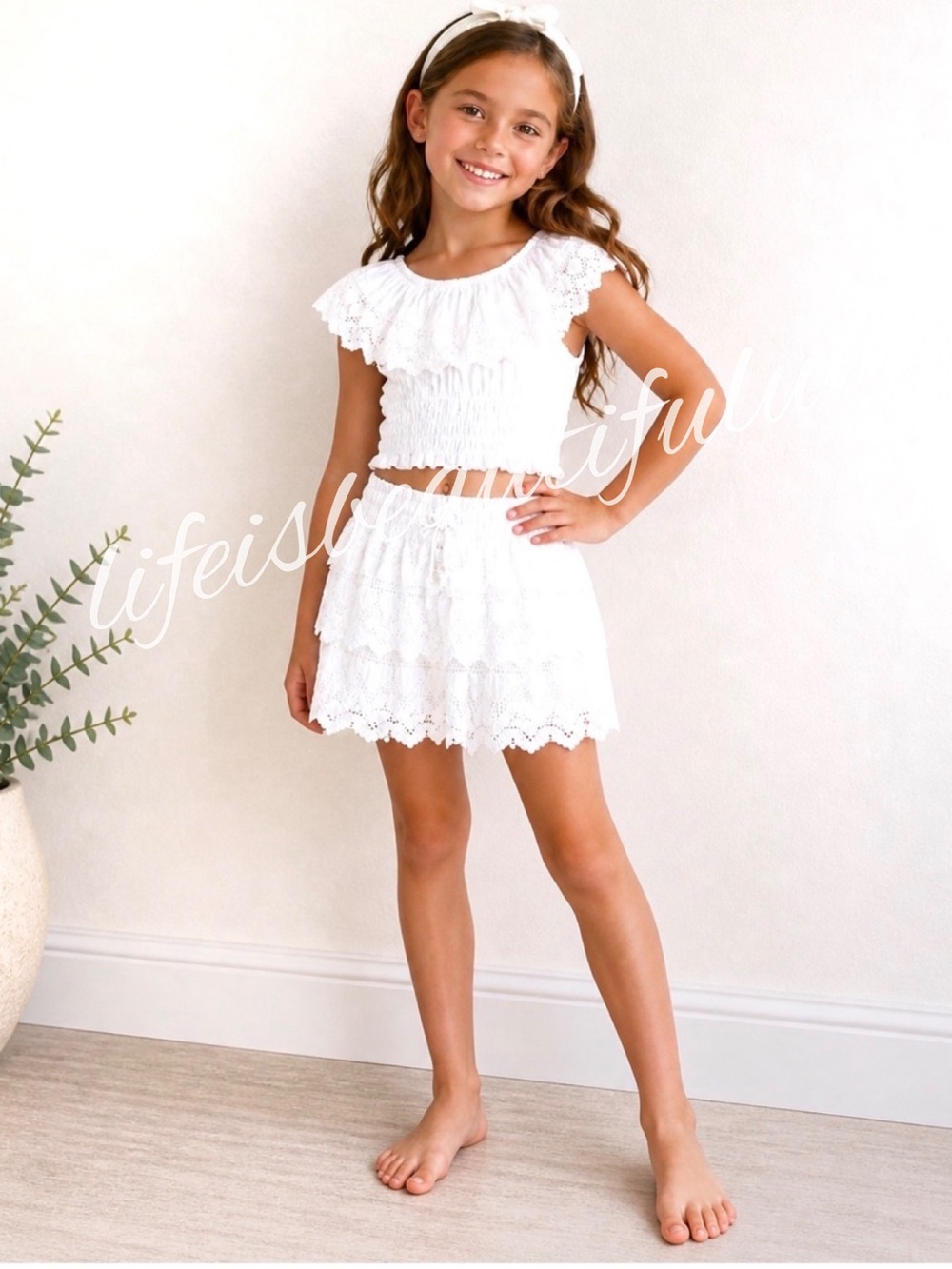 Sea Spice Girls Size 6 White Lace 2-Piece Set Eyelet 100% Peruvian Cotton